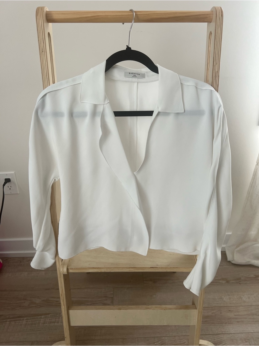Babaton White Draped Open-Collar Blouse